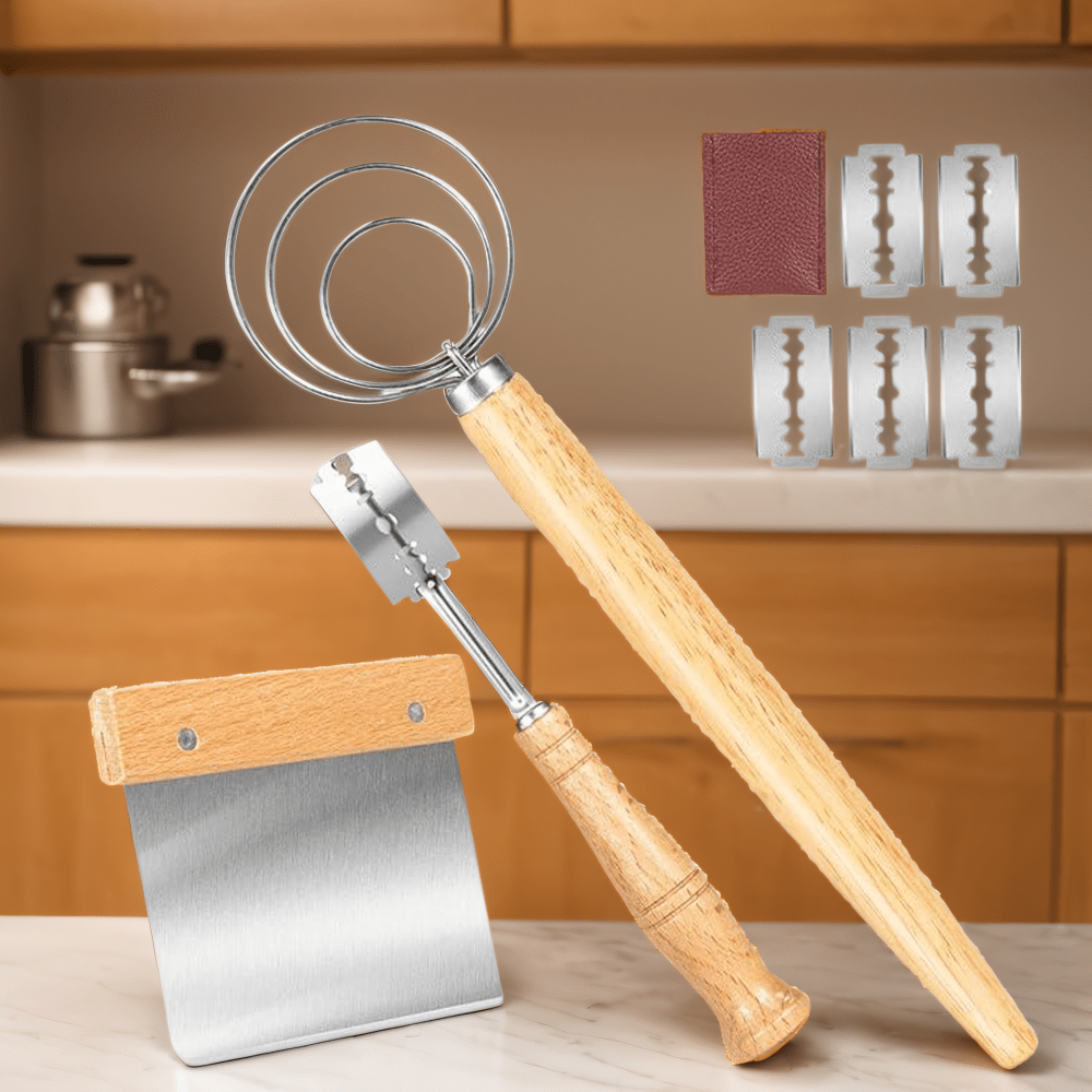 

Bread Making Tools Set Sourdough Bread Whisk, Dutch Whisk For Dough, With Dough Scraper Bread Cutter, Bread Lame Dough Scoring Tool For Baking Bread