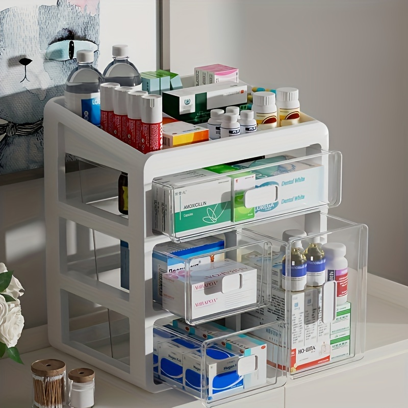 

Large Capacity Plastic Medicine Cabinet Organizer, Multi-drawer Product Dispenser With Integrated Features