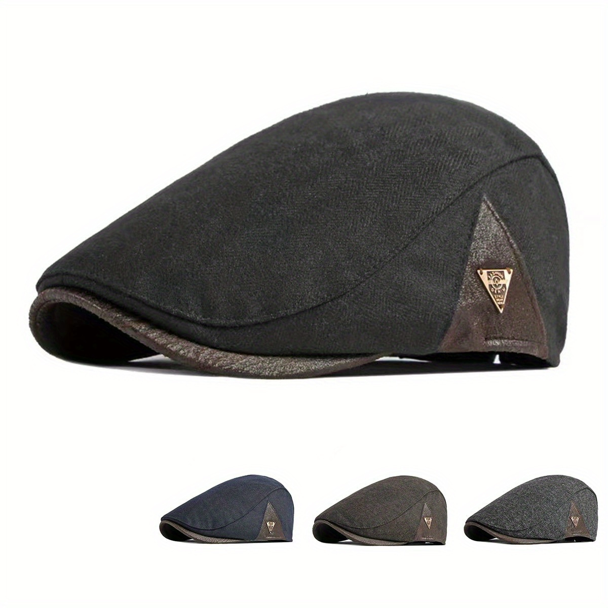 

1pc Men's Side Triangle Pattern Beret, Outdoor Sport Adjustable Hat, For Spring Autumn Travel