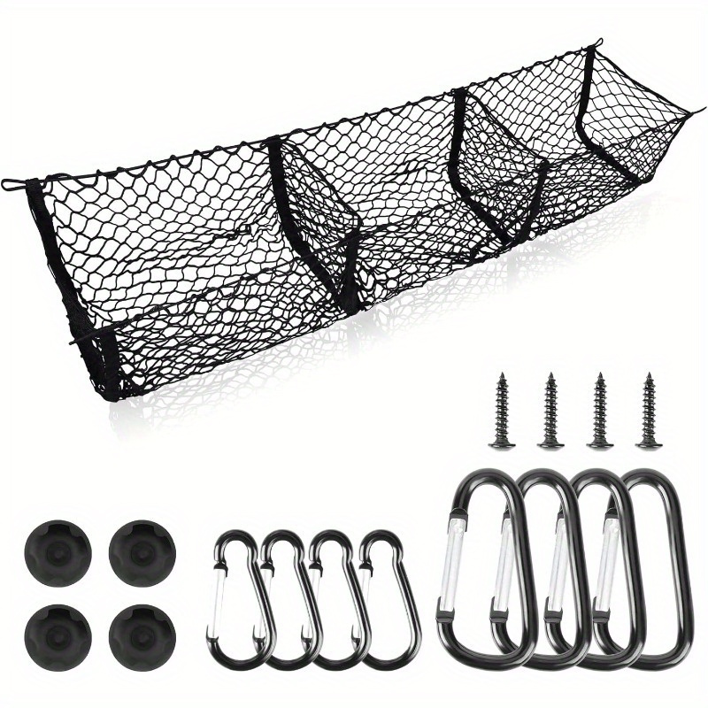 Cargo Net Trunk Bed Organizer, Mesh Storage Net With 8 Metal Hooks, 53.1&times;11.8 Inch Heavy Duty Cargo Net For Trunks, For For Pickup Truck Bed, Truck Additions Grocery Holder