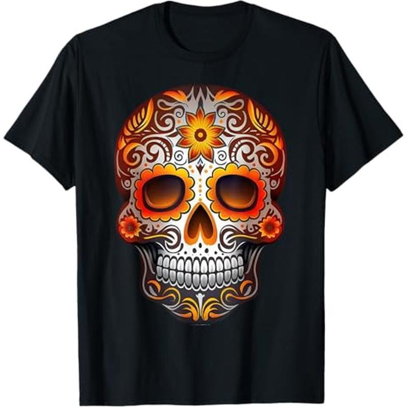 

Day Of Dead Sugar Skull Floral Skeleton Head Bone , 100% Cotton, Halloween Thanksgiving Christmas Gift For Men Women , S-xxxl, Black