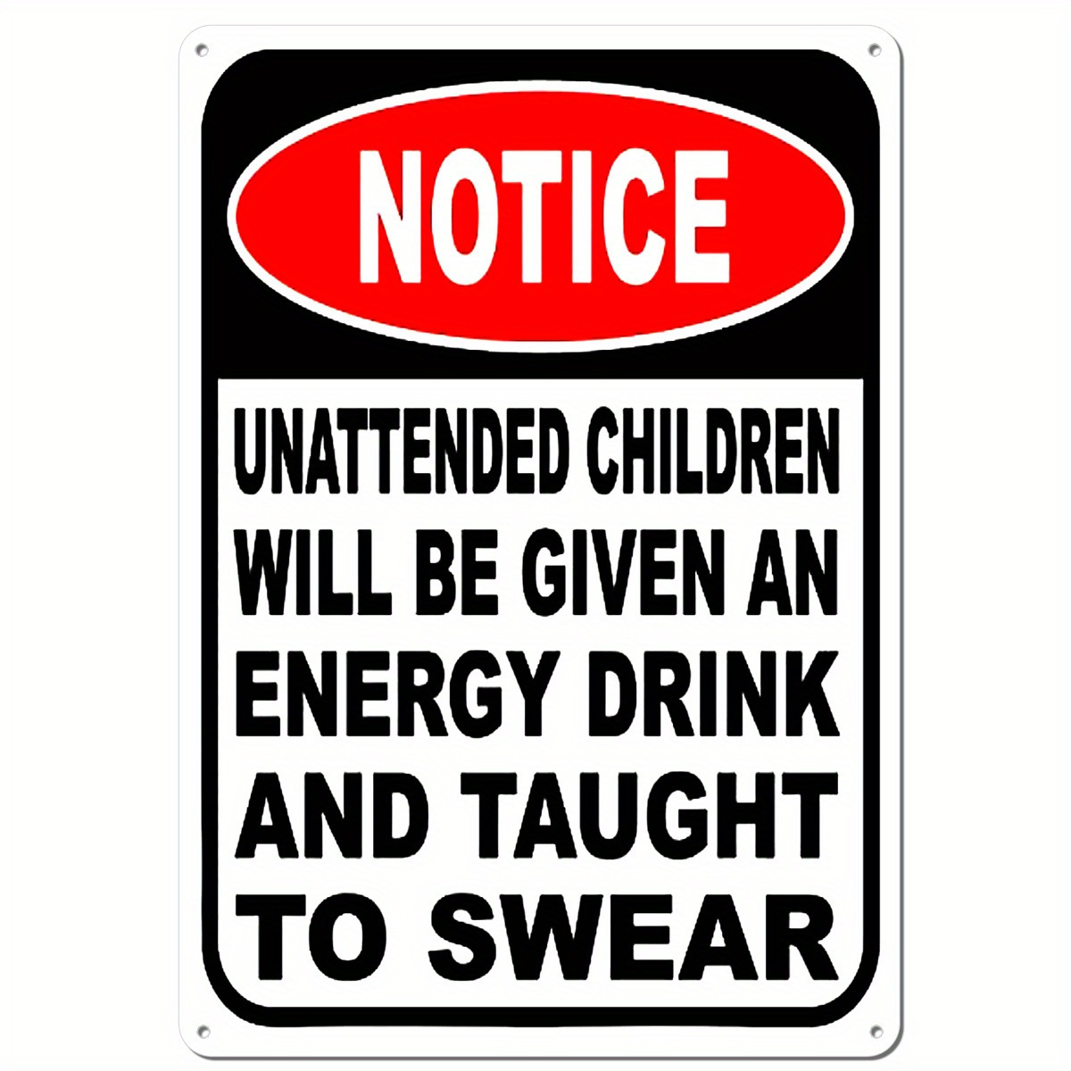 TEMU 1pc Humorous "unattended " Metal Sign - Vintage Style Wall Art, 8"x12", Durable Iron, Easy To Hang, Indoor/outdoor Decor With Energy Drink