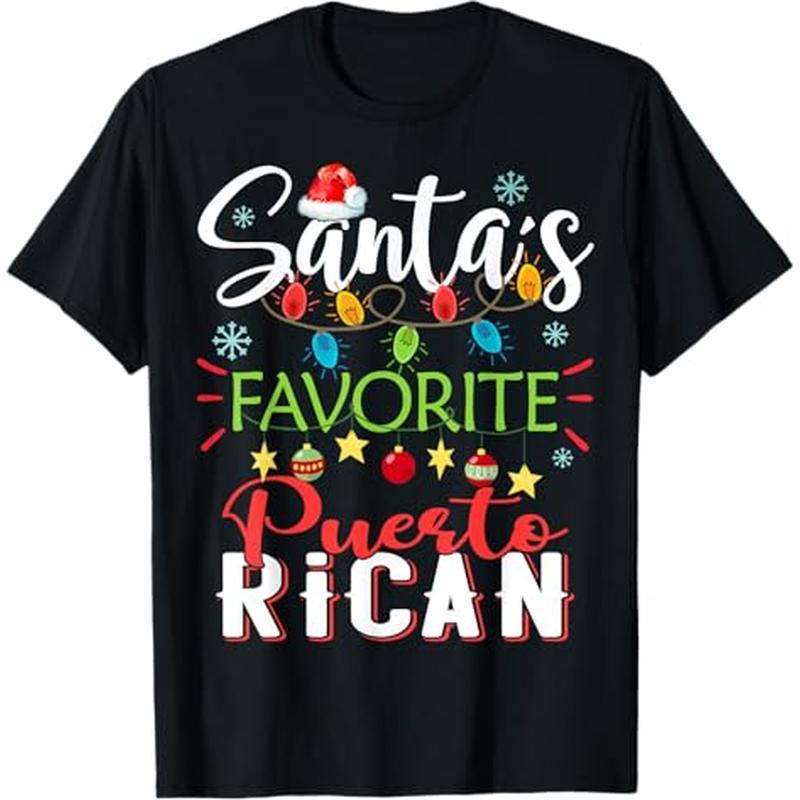 

Puerto Rican Light Santa Hat Christmas T-shirt, 100% Cotton, Halloween Thanksgiving Christmas Gift For Men Women , S-xxxl, Black