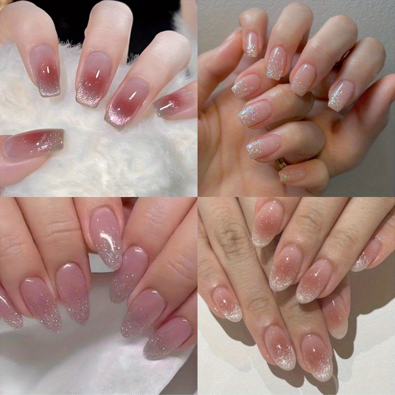 96pcs (4 Packs) Almond Shaped Nail Fake Nail Medium Length Stiletto Heels Almond Shaped Nail Fake Pointed Acrylic Nail Sticky Nail Medium Sized Female And Girl Fake Nail (gradient Flash)