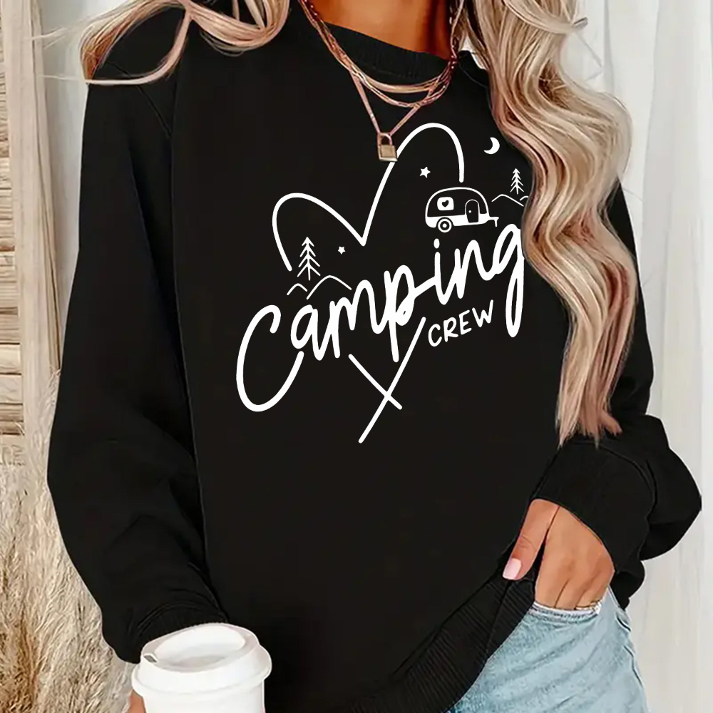 

Women's Breathable Camping Print Sweatshirt - Soft, Stretchy Long Sleeve Crew Neck Top For Casual & Outdoor Activities