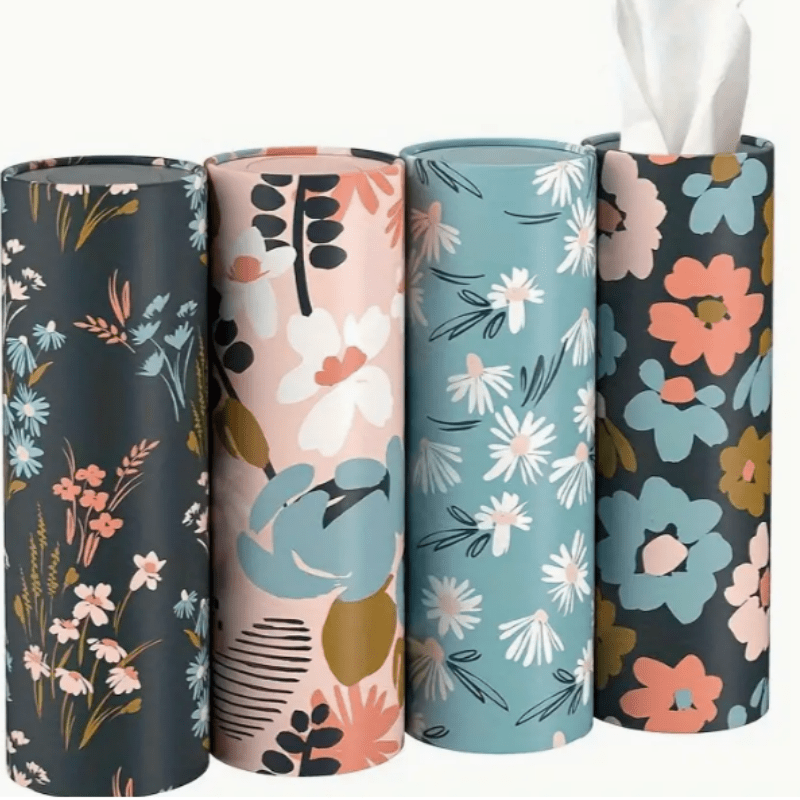 

1pc Floral Pattern Round Car Tissue Holder With 3-layer - Cylinder Car Tissue Box For Cup Holder, Ideal For Home, Office, Bathroom Use