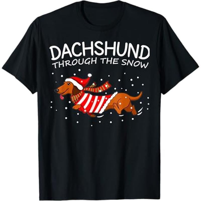 

Merry Christmas Dachshund Dog Through The Snow T-shirt, 100% Cotton, Gift For Men Women Dad Mom Friends, S-xxxl, Black