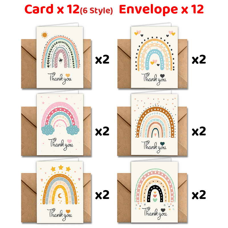 

24-pack Rainbow Thank You Greeting Cards With Envelopes - For , Good Luck, And Appreciation - Bright And Designs For Anyone