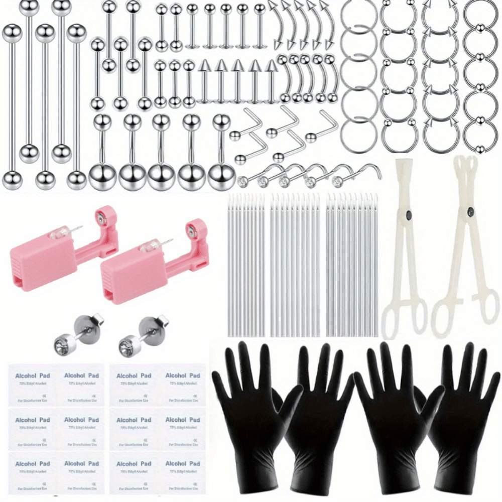 

120pcs Diy Piercing Piercing Kit Steel 14g 16g 20g Bcr Cbr Labret Lip Daith Belly Jewelry Clamps