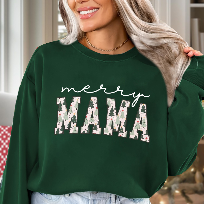 

Merry Mama Sweatshirt: Knit, Viscose, Adult, Casual, Round Neck, Letter Print, All