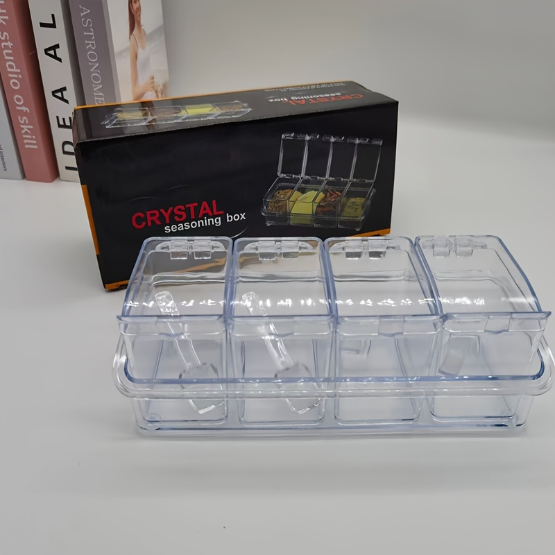 4pcs set of kitchen season storage boxes transparent multi compartment anti moisture spice storage boxes with lids a must have for home apartments Product details 4