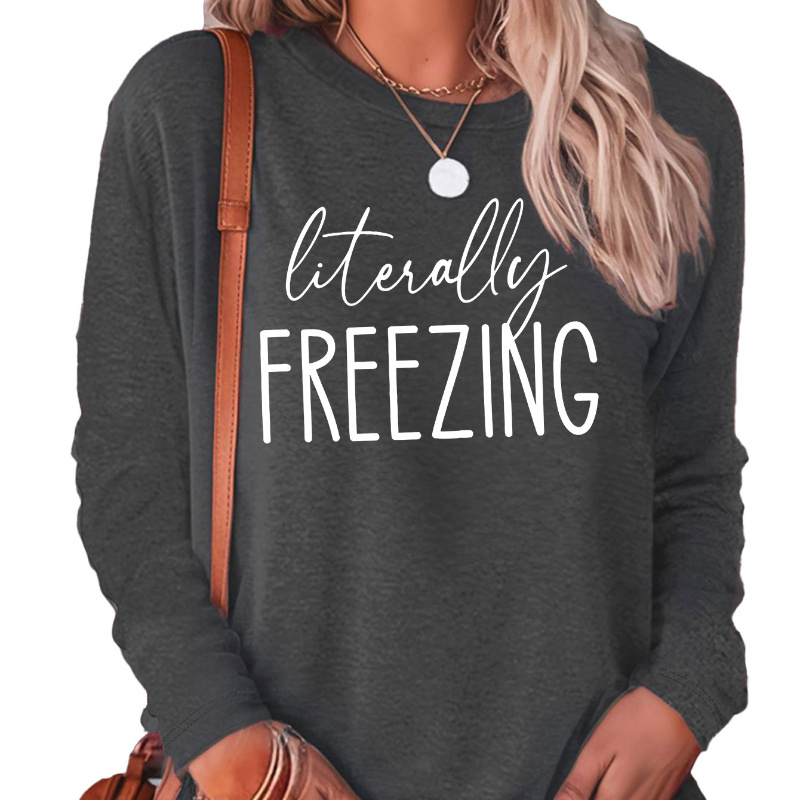 

Adult Casual Sweatshirt Top - Polyester Knit Fabric, Round Neck, Alphabet Pattern, Fall/