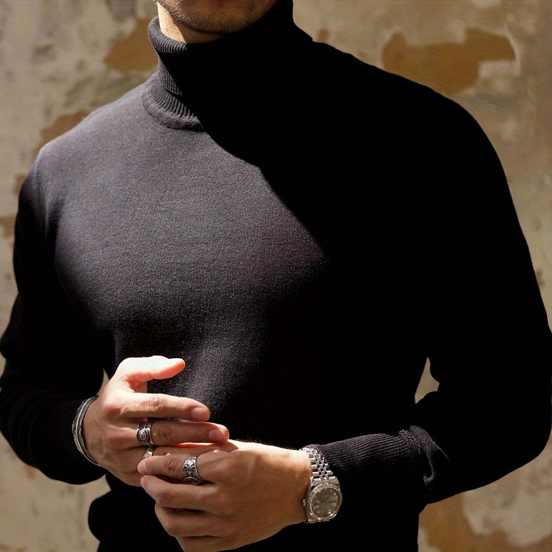 

Men's Casual High Neck Solid Color Pullover Sweater | Knitted | Polyester 32%, Viscose 68% | Stretch | Fall/winter Collection