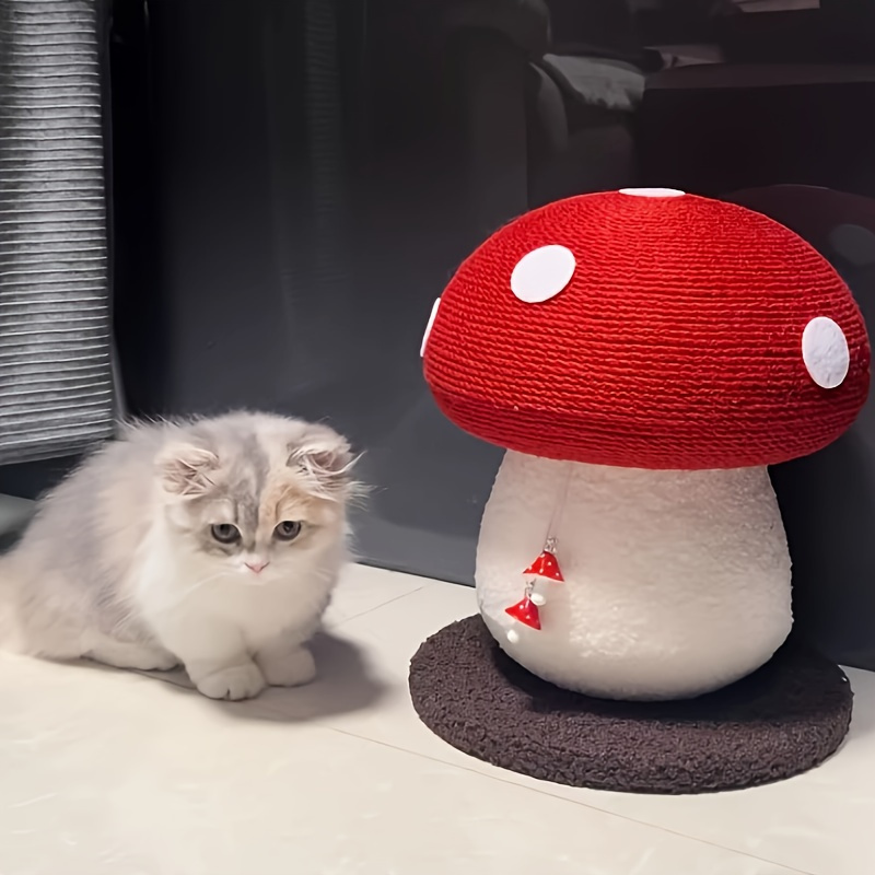 

A Mushroom-shaped Cat Scratching Post With Hanging Toy, Red Rope Cat Tree Climbing Frame, -resistant Scratching Post, Interactive Toy For Cats