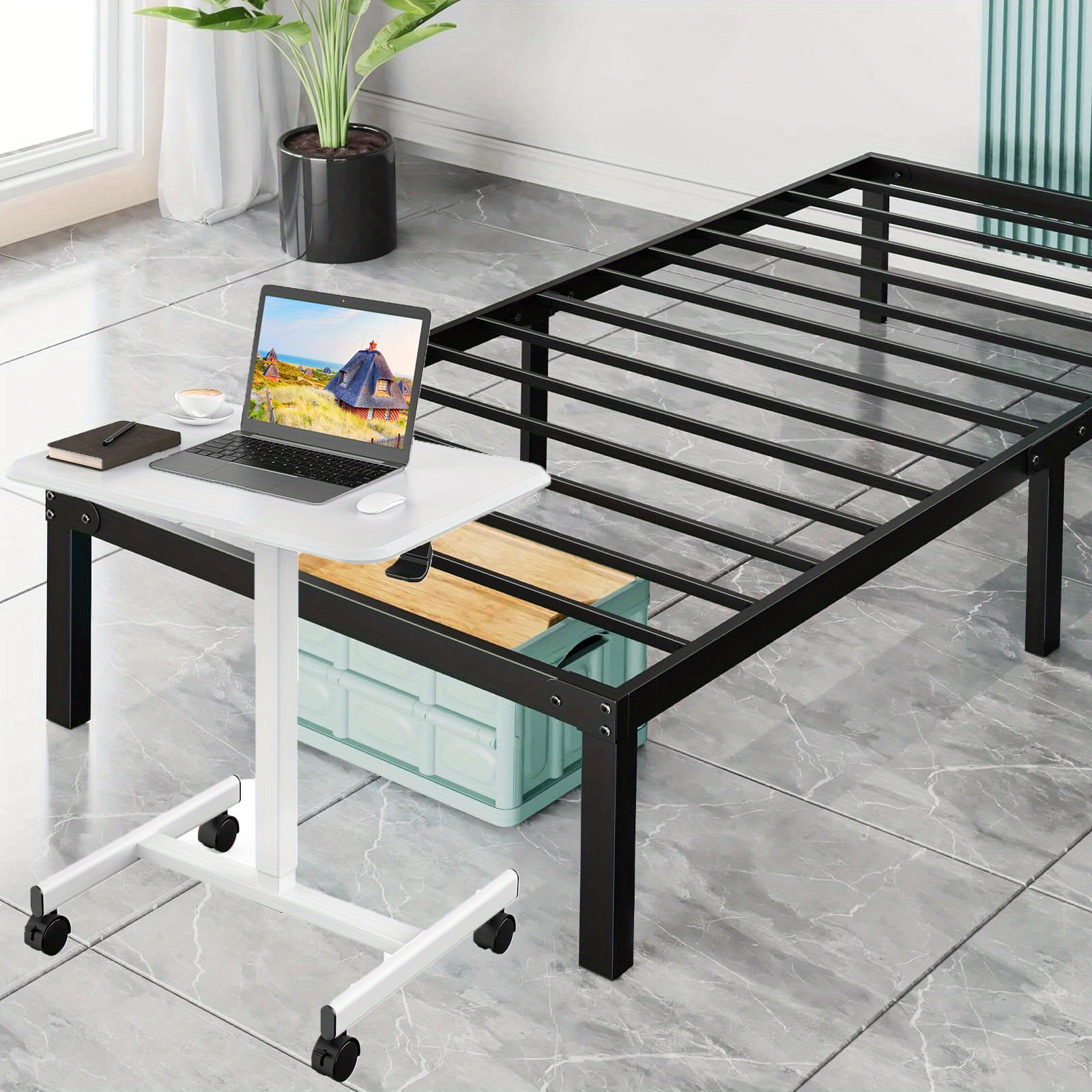 

4 Specifications Of Metal Bed Frame, Movable Office Desk, Suitable For Different Needs, Adjustable Height, And Used For Standing And Sitting Positions At