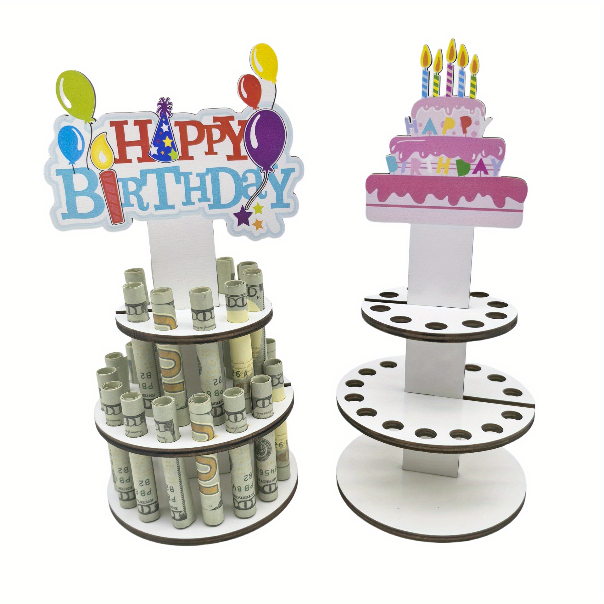 

Wooden Money Cake Holder For Birthday, Cash Gifting Surprise Box With Decorative Topper, Sturdy Manufactured Wood Money Dispensing Stand For Celebrations