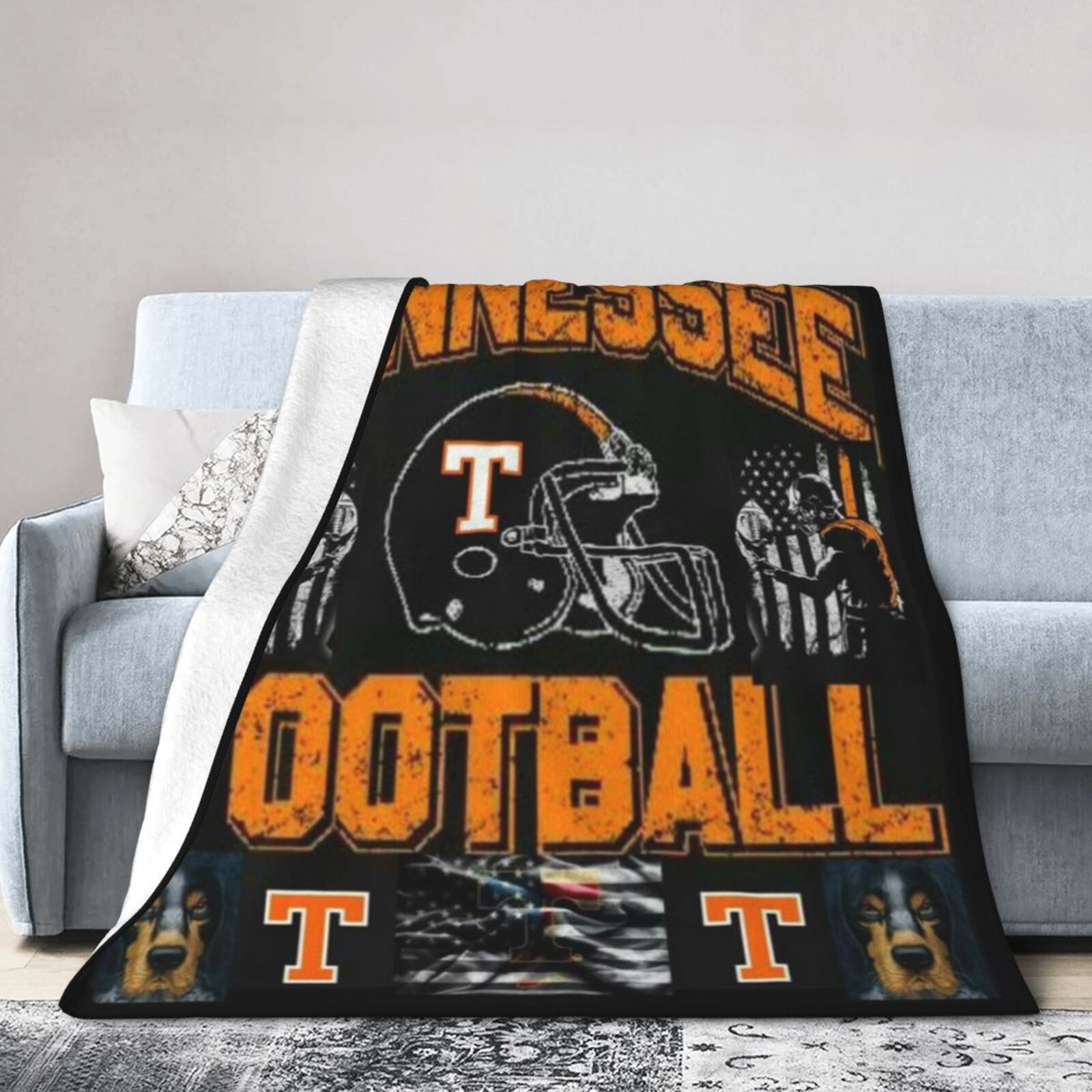 

Tennessee Football Themed Flannel Fleece Throw Blanket, Cozy All Season Living Room Sofa Decor, Office Multipurpose Travel Blanket, Polyester Home Accessory - Style Cartoon Pattern