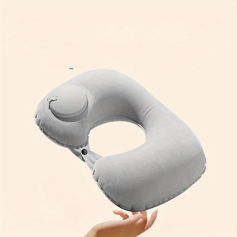 1pc inflatable u shaped neck pillow portable travel cervical support   woven material no battery required with spot   for black grey details 8