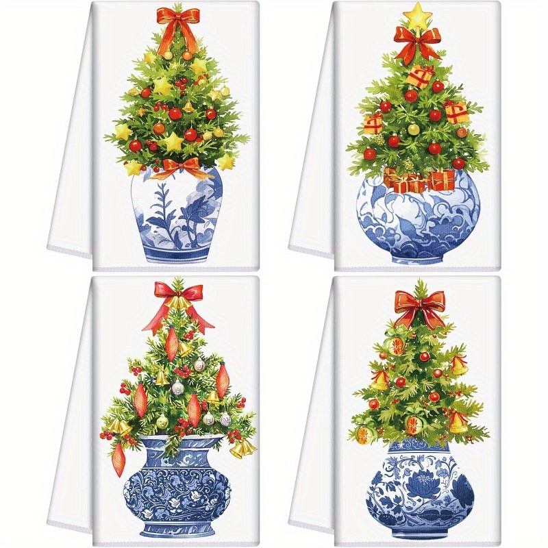 

4pcs 18" X 26" Inch Kitchen Towels Christmas Chinoiserie Dish Hand Towels Tea Towels Chinoiserie Decor Holiday Housewarming Gift