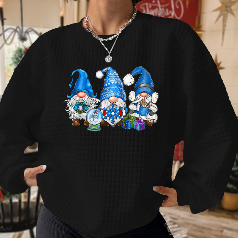 

Women's Christmas Print Waffle-knit Sweatshirt - Casual Crew Neck, Long Sleeve Pullover For Fall & Winter