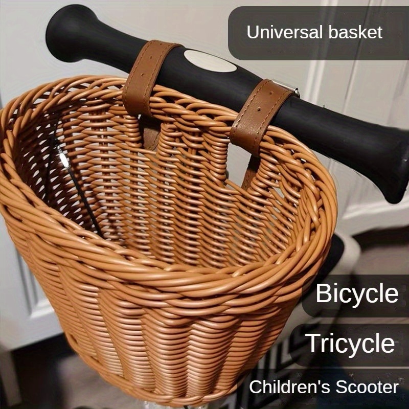 

Handmade Rattan Woven Bicycle Basket, Bicycle Walker Balance Trolley Snack Storage Basket, Rainproof Front Car Basket