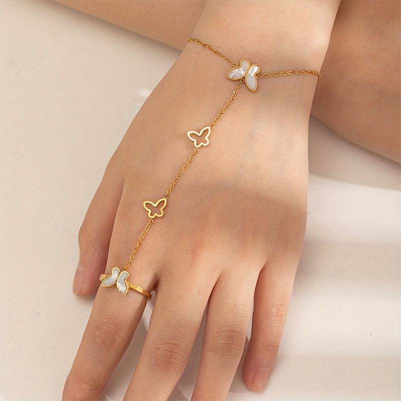 

1 Piece Shell Butterfly Bracelet Ring With Integrated Back Chain Jewelry For Women As A Gift