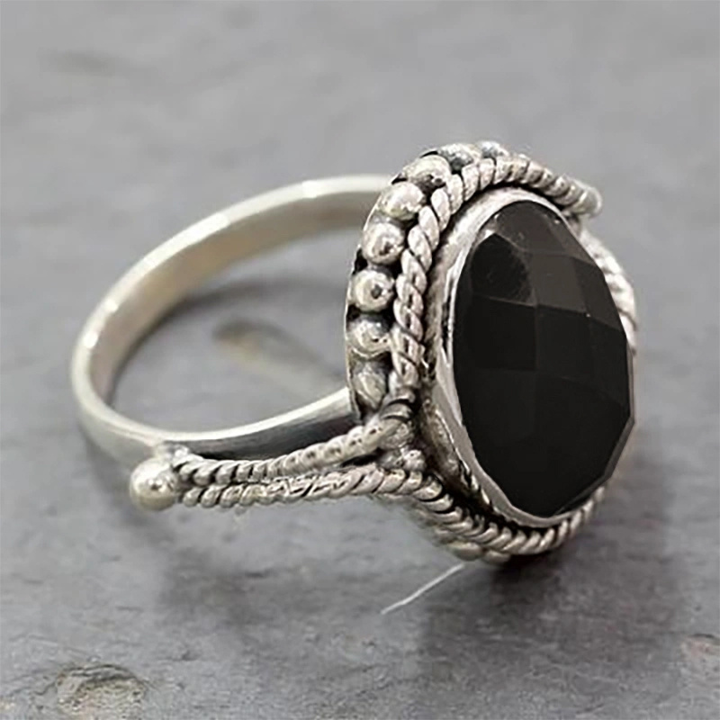 

Bohemian , Wide Black Agate Women's Ring, Retro Unique And Comfortable, Elegant Accessory For Parties And Evening Events