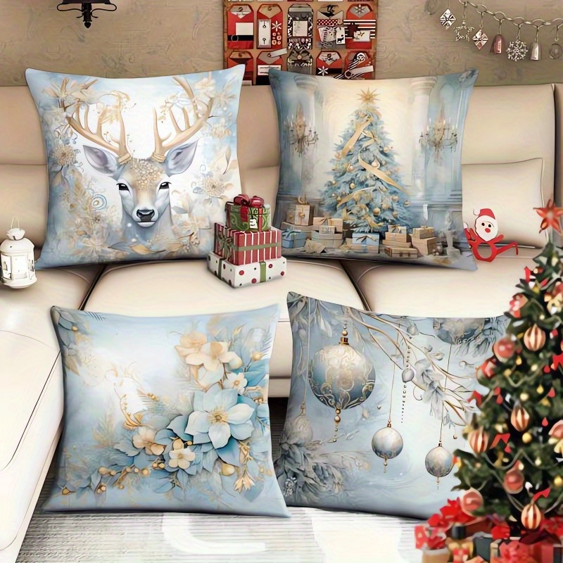 

4pcs Set Christmas Bow Throw Pillow Covers - Design, , Zip Closure - Sofa & Outdoor Decor, Hand Wash Only - Inserts Not Included