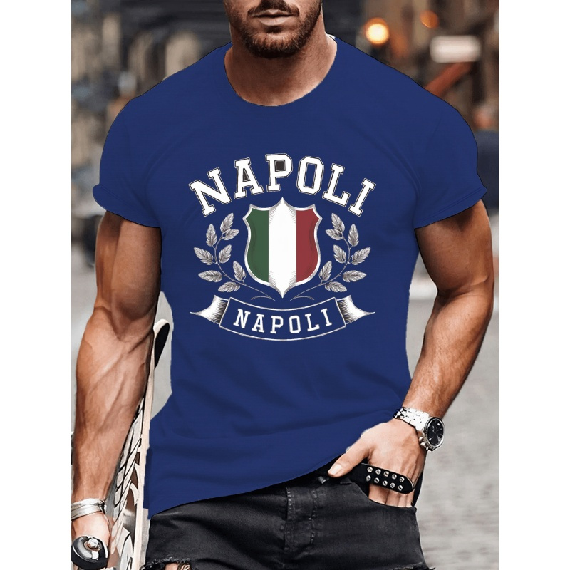 

T-shirt décontracté d'été pour homme, à manches courtes et col rond, pour l'été, imprimé NAPOLI, Italie.