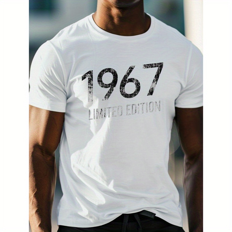 

1967 Print, Men's Round Crew Neck Short Sleeve Tee, Casual T-shirt Casual Comfy Lightweight Top For Summer