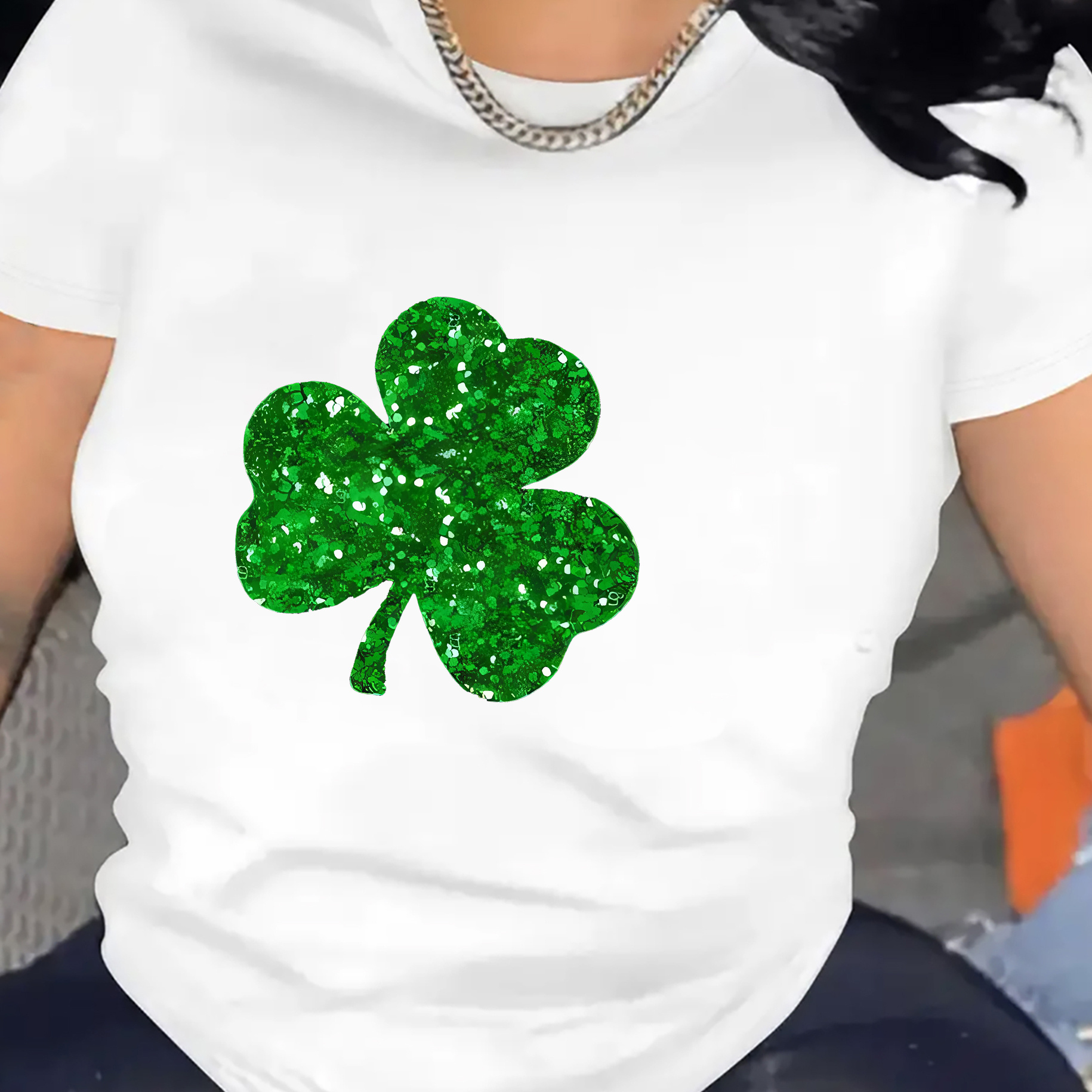 

Women's Shamrock T-shirt, Knit Polyester (95% Polyester, 5% Spandex), Breathable Crew Neck, Short Sleeve Tee,