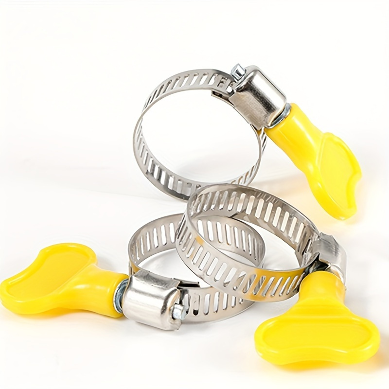 3-pack Metal Hose Clamps, Yellow Handle Stainless Steel Adjustable Worm Gear Clamps For Secure Hose Connection