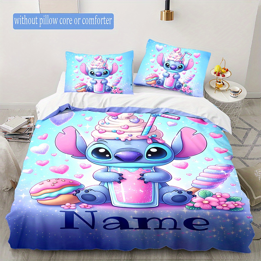 

Custom 3d Name Ice Cream Stitch Cartoon Duvet Cover Set - Soft Polyester, Tear-resistant Bedding For All - Includes 1 Duvet Cover & 2 Pillowcases (no Insert)