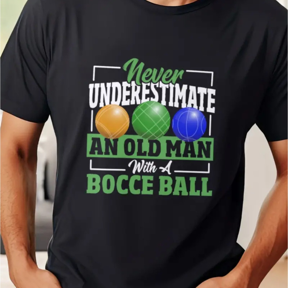 

Men's Summer Short Sleeve T-shirt With Front Print - Comfortable, Breathable Fabric, Casual Sporty Style- An Old Man With A Ball