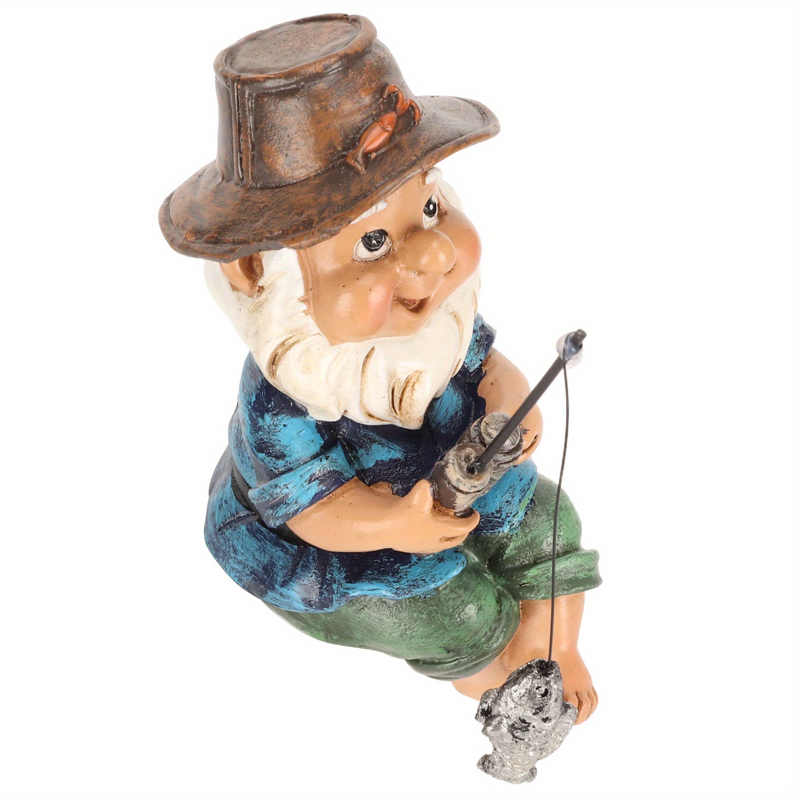 

Fishing Sitter - Uv-resistant Resin, Vintage Outdoor Garden & Lawn Decor With Blue Shirt And Straw Hat, Garden Decor