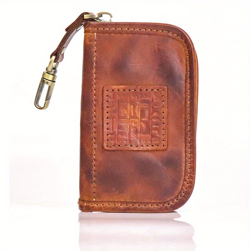 Viking Case Top Layer Cowhide Key Wallet, Large Capacity Retro Distressed Card Holder With