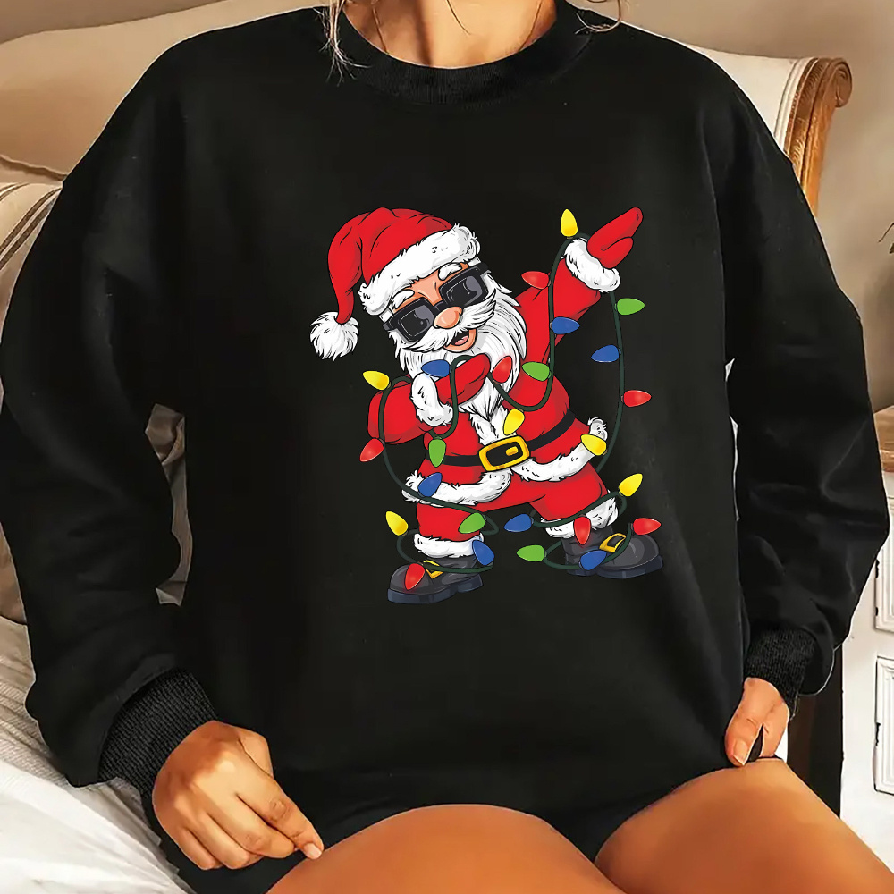 

Women's Christmas Santa Graphic Sweatshirt - Breathable Long Sleeve Crew Neck Pullover, Casual & Sporty