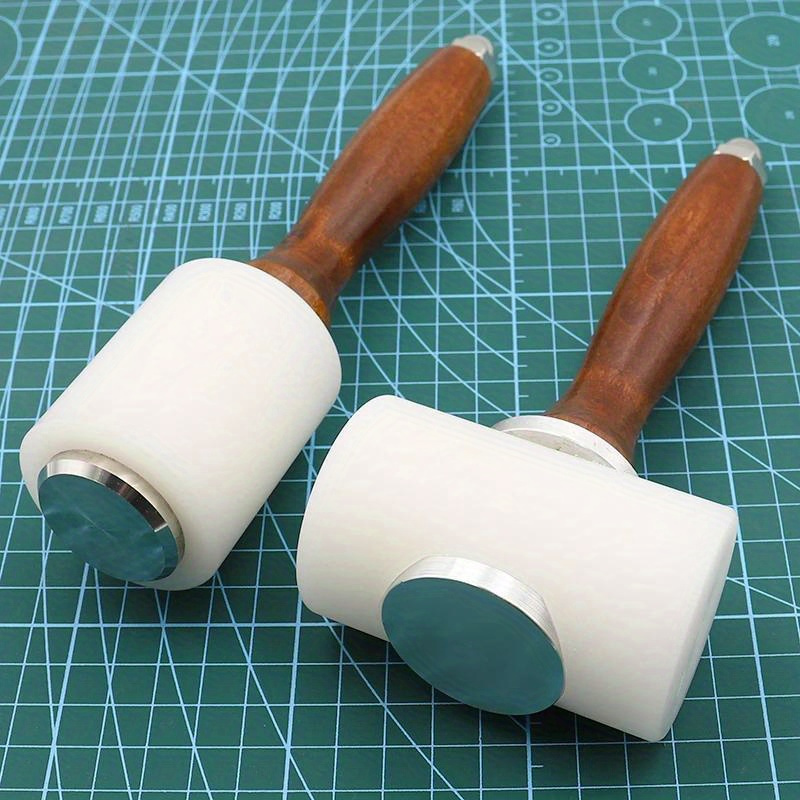 

2pcs Professional Leathercraft - Nylon With Wooden Handles For Punching, Printing & Diy Projects, Leather Working Tools