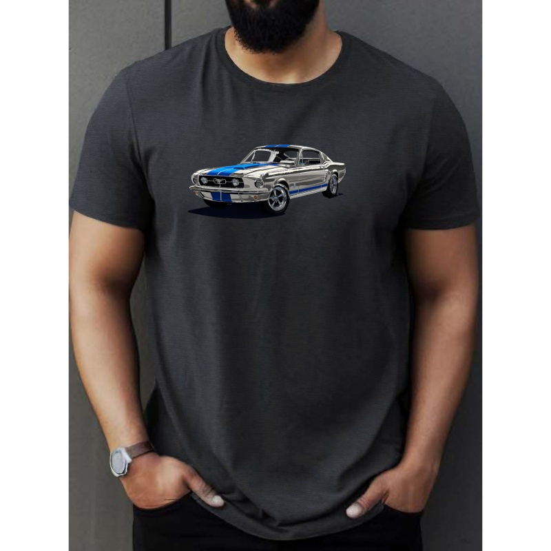 

Big & Tall Men's Summer T-shirt - 1960s For Ford Mustang Graphic, Casual Short Sleeve Tee, Breathable Polyester, Machine Washable