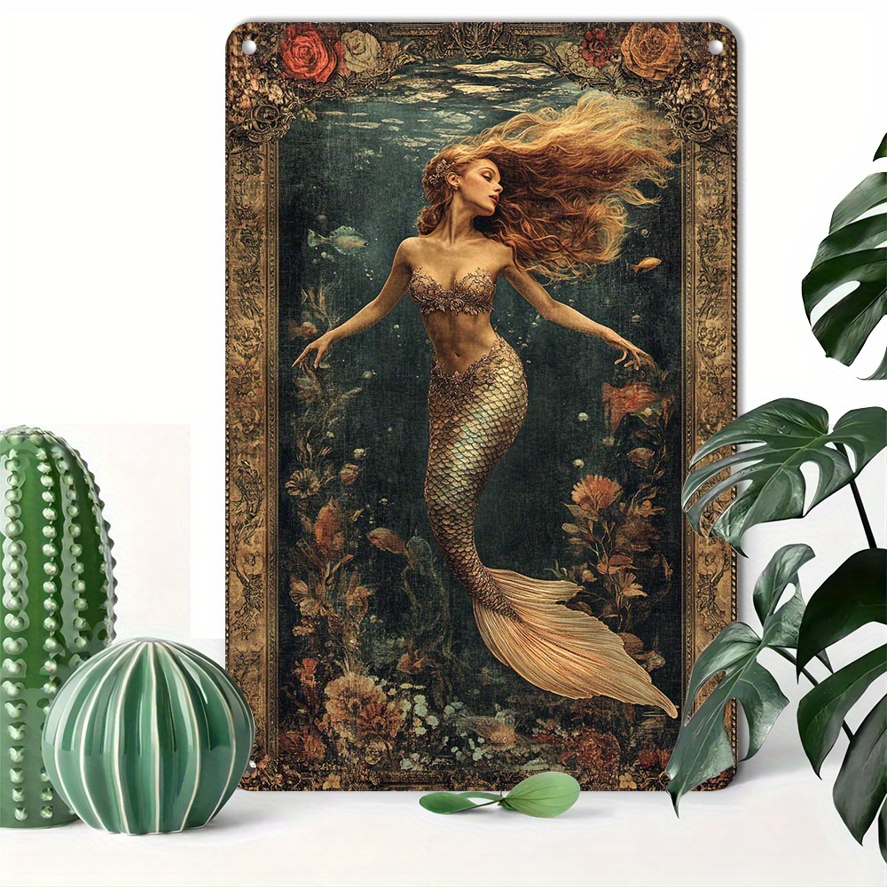 

Mermaid Girl Retro Aluminum Wall Sign - 8x12 Inch, , Decor, Great Gift Idea, Room Decor