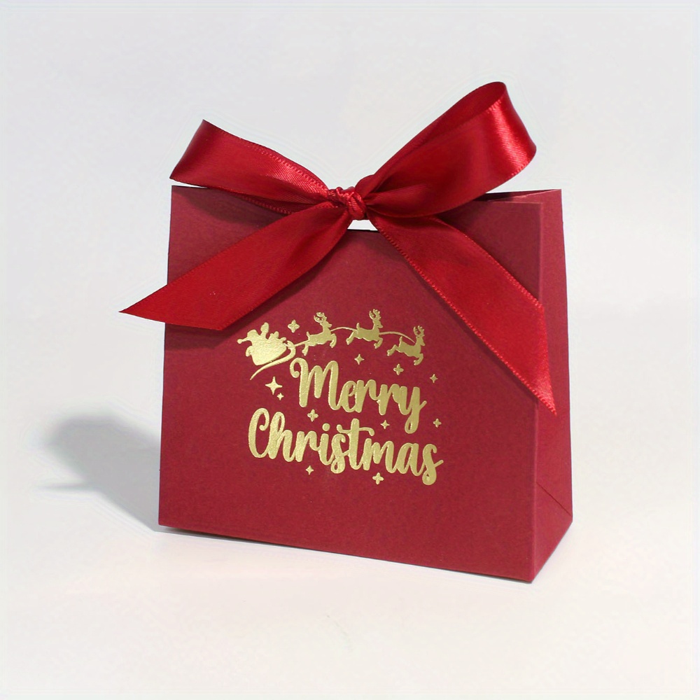 Image of 10pcs Mini Christmas Gift Boxes With Ribbon - Festive Red & Green 'merry Christmas' Design For Candy, Chocolates & Small Presents - Ideal For Holiday Decor, Party Favors & Stocking Stuffers