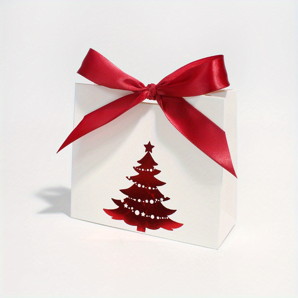 Image of 5pcs Merry Christmas Mini Gift Boxes With Ribbons - Elegant Red And Packaging For Chocolates, Candies, And Small Gifts - Perfect For Christmas Parties, Stocking Stuffers, Gift Wrapping, And - Festive