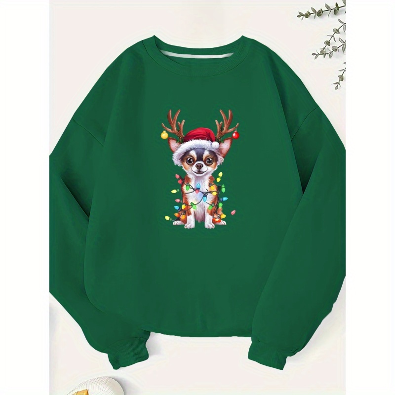 

Chihuahua Graphic Sweatshirt For Women - Cozy Polyester, Crew Neck, Casual Fall & Spring Wear