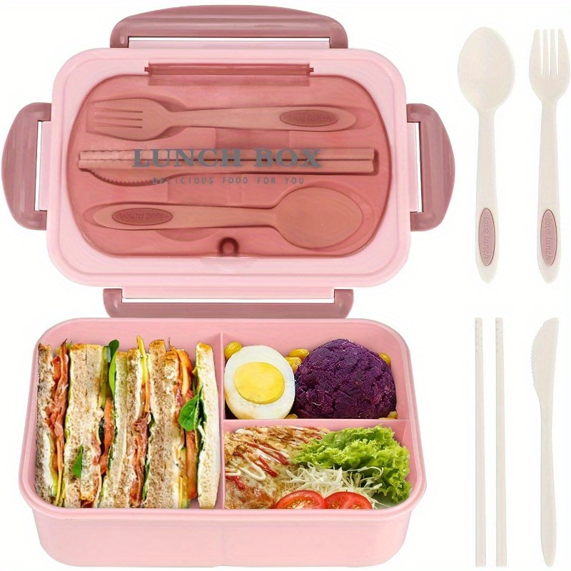 

Adult Lunch Box, 1200ml Adult Lunch Box, Leak Proof Lunch Box, Containing Chopsticks, Spoons, Forks, Free Of Bisphenol A, 3-bedroom Lunch Box, Microwave Safe, Pink