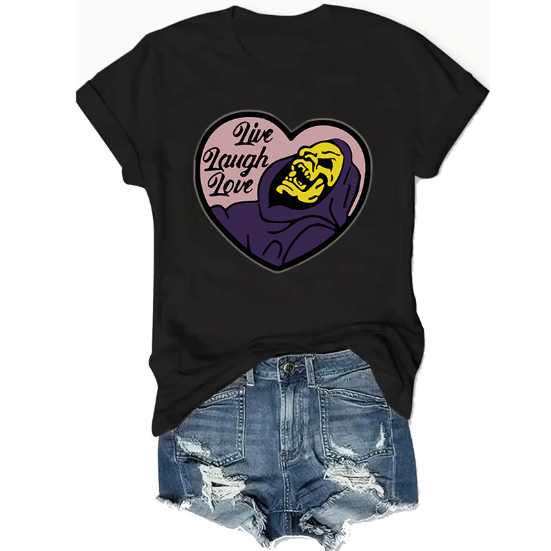 

Plus Size Casual Skeletor Graphic T-shirt - Polyester & Elastane , Crew Neck, Short Sleeve, Stretch, Knit Fabric, Wear, Women'