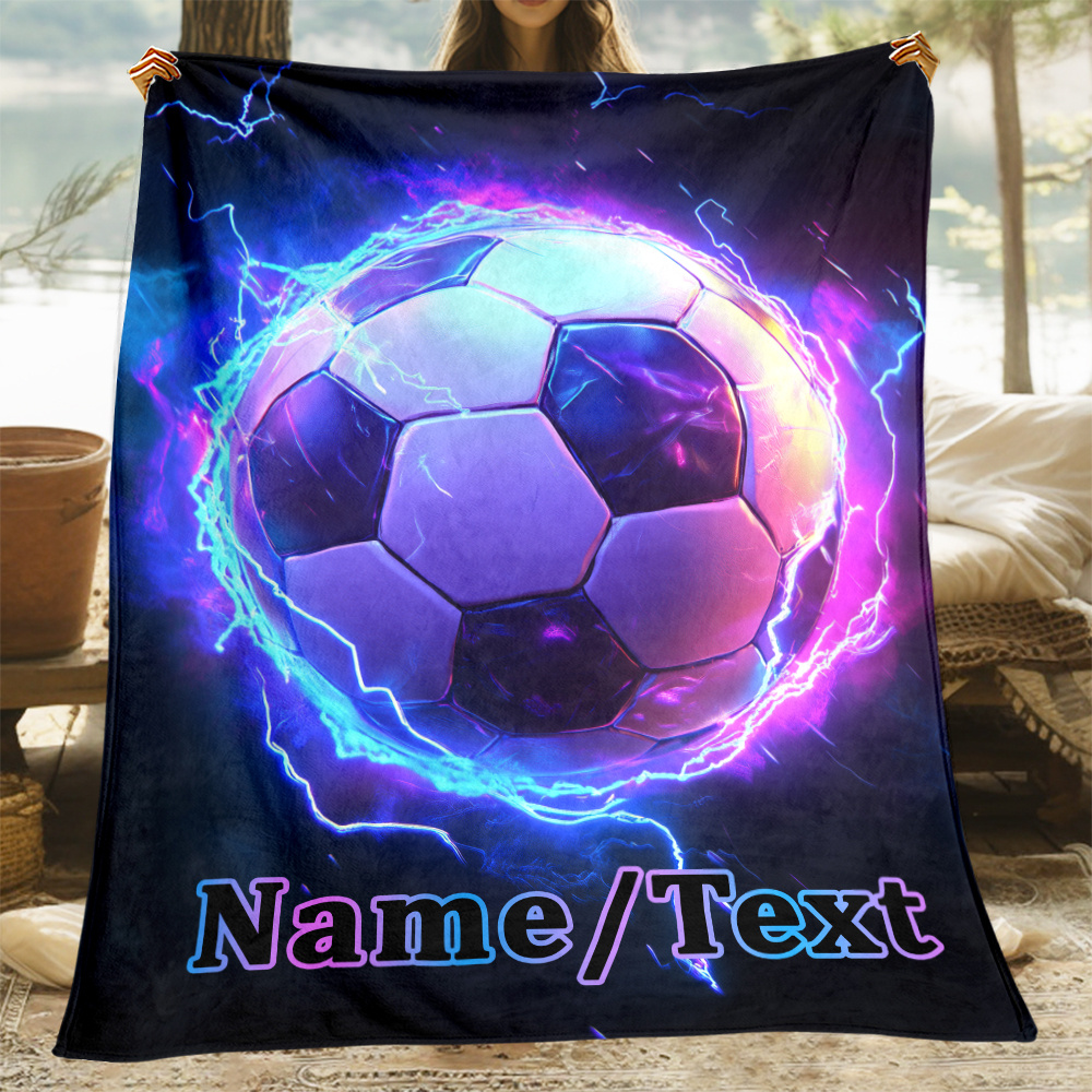 

Custom Name Glowing Football Flannel Throw Blanket - Lightweight, Sofa, Bed, Office, Camping & Travel | Polyester, Ideal Gift