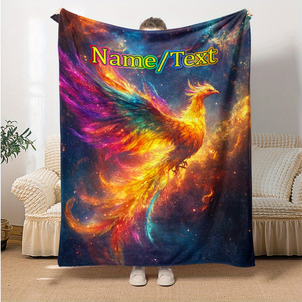 

Personalized Flame Phoenix Throw Blanket - Soft, Lightweight Flannel For Couch, Bed, - Custom Name Option - Perfect Gift For Family & Friends, Digital Printing, Office & Chair, Gifts