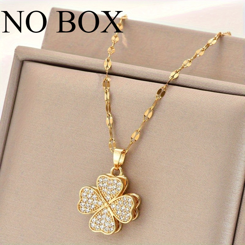 

Stainless Steel Clover Pendant Necklace With Cubic Zirconia - Vintage-inspired, Fashion Accessory For Couples, & Parties