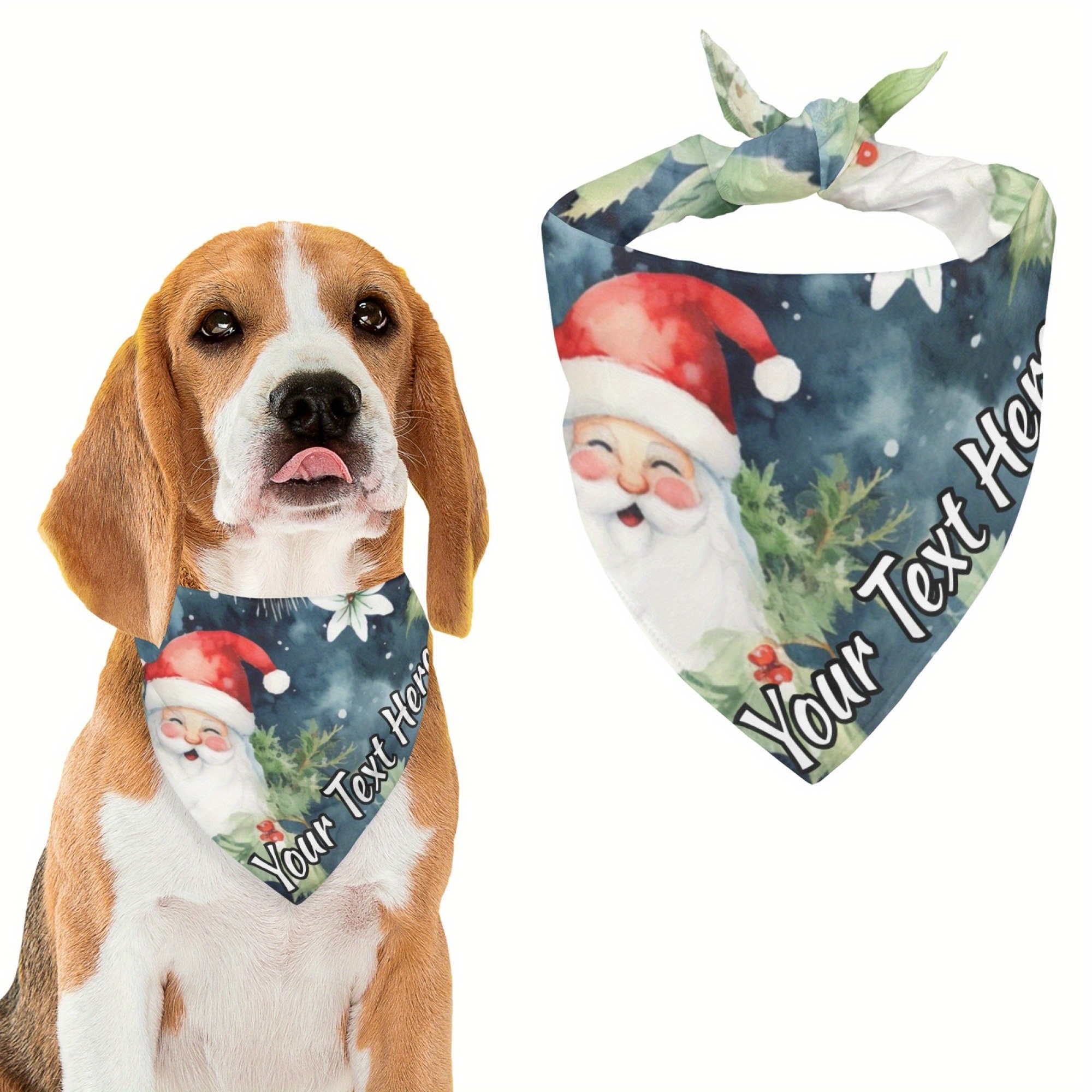 

Customizable Christmas Santa Pet Bandana Scarf, Pattern Saliva Towel For Dogs, Breathable Polyester Spandex Knit Fabric, Ideal For All Breeds - Accessory