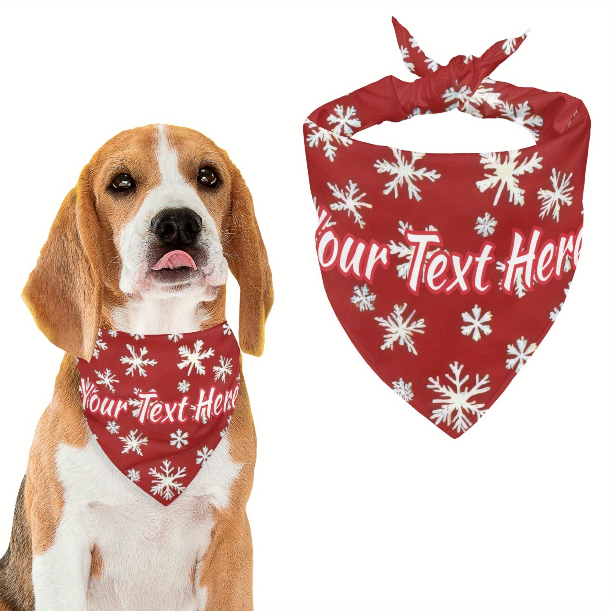 

Customizable Text Pet Bandana, Christmas Dog Scarf, Novelty Pattern Saliva Towel For Dogs, Party Supplies, Knit Fabric Polyester 88%, Spandex 12%, Fits Small To Large Breeds, Wearing Method